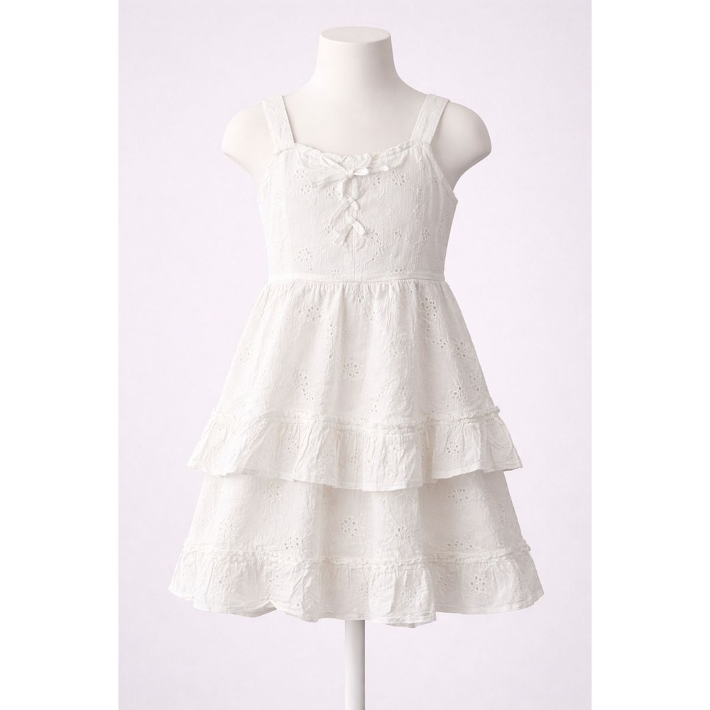 NWT Justice Tiered Eyelet Dress White Size S 7/8 Girls Ruffle Hem
